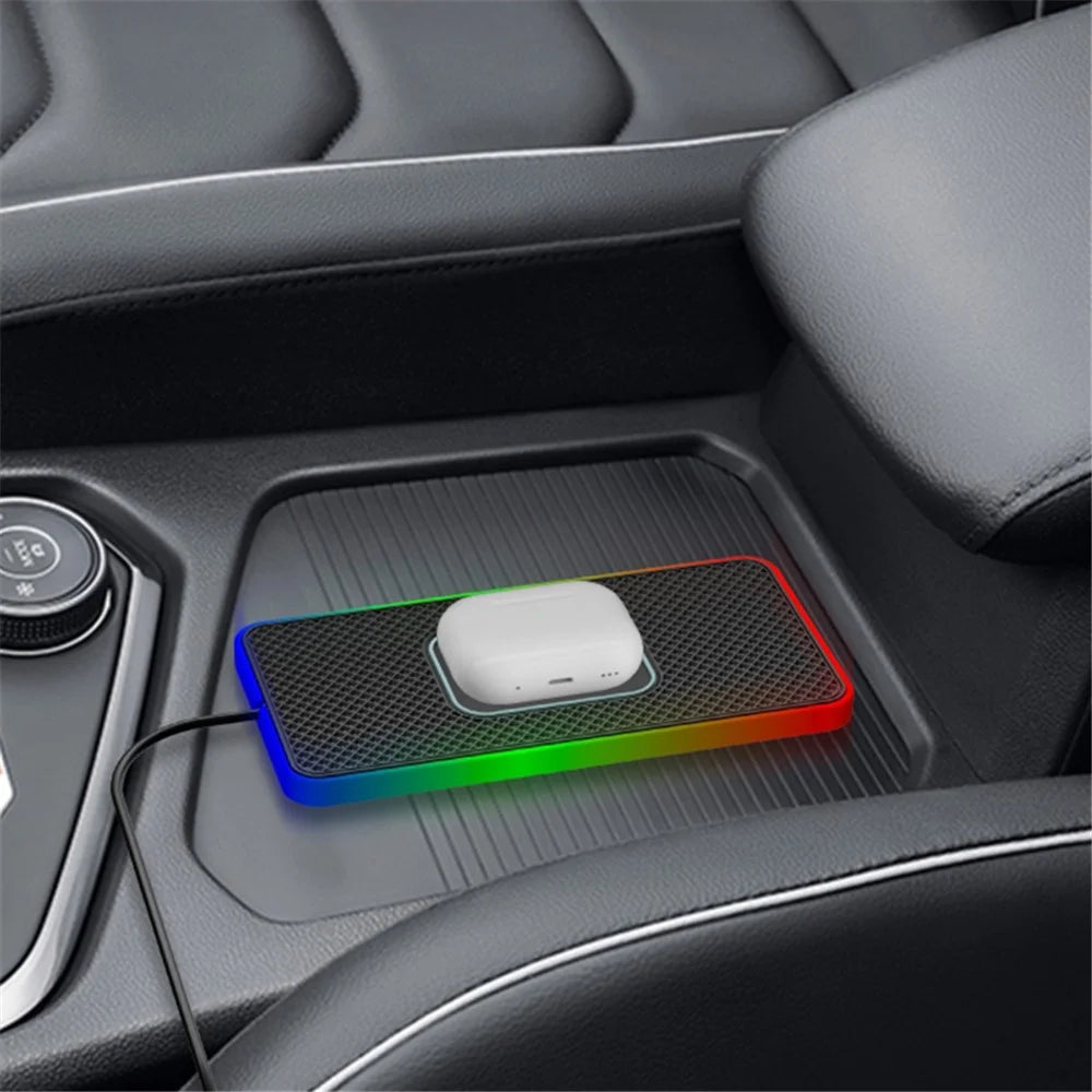 Qi Wireless Charger Phone Charging Pad Auto SUV Ambient Light Design Non-Slip Mat with 0.3m Type-C Cable - 7
