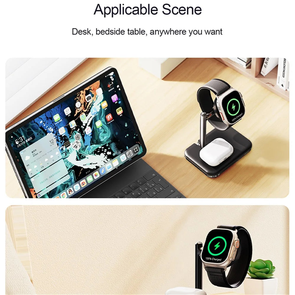 V8A Charging Station for Apple AirPods / Watch, 2-in-1 Magnetic Foldable Wireless Charger Dock Pad - Black - 4