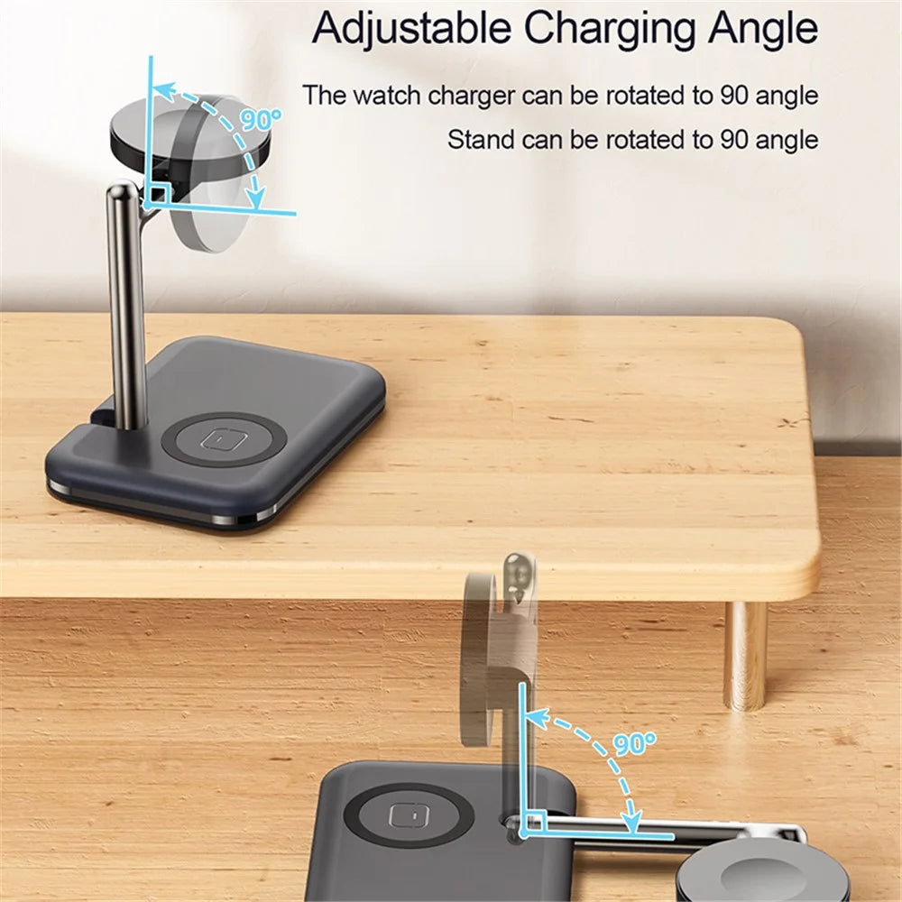 V8A Charging Station for Apple AirPods / Watch, 2-in-1 Magnetic Foldable Wireless Charger Dock Pad - Black - 7