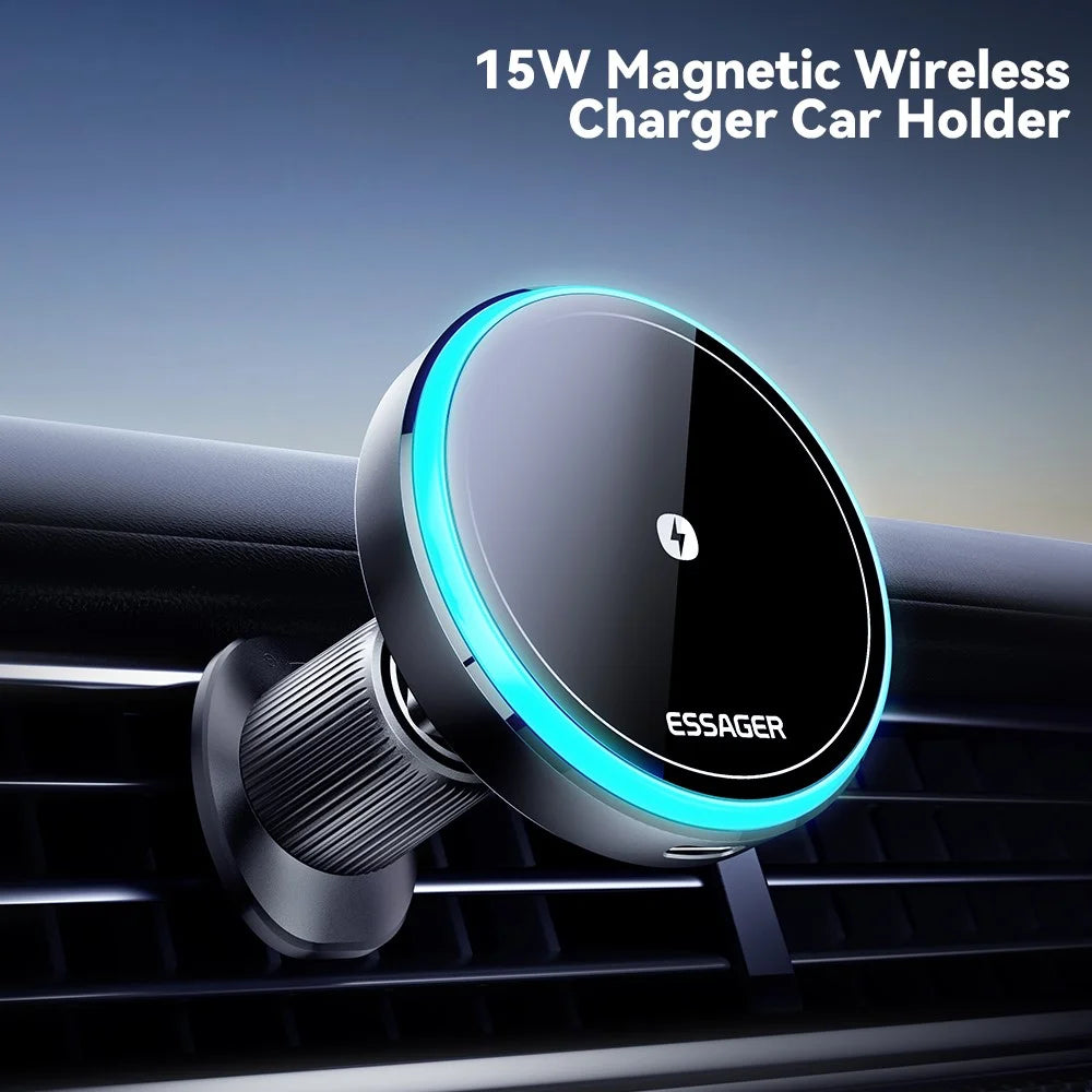 ESSAGER Magnetic Wireless Charger Car Mount Cell Phone Bracket Holder Charger - Air Outlet Type - 3