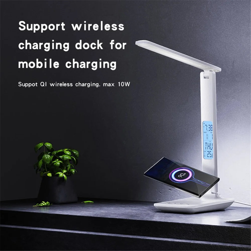 YESIDO DS20 LED Desk Lamp 10W Wireless Charging Function Time Temperature Display Table Light - 3