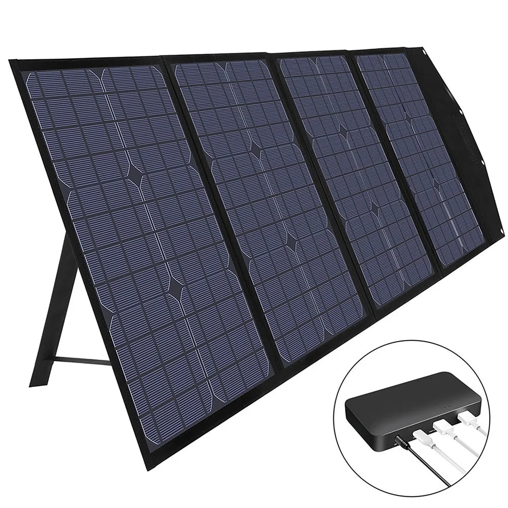 120W 18V Four-fold Foldable Solar Panel Kickstand Design DC+2xUSB+Type-C Outputs Portable Charger for Outdoor Camping Hiking - 1