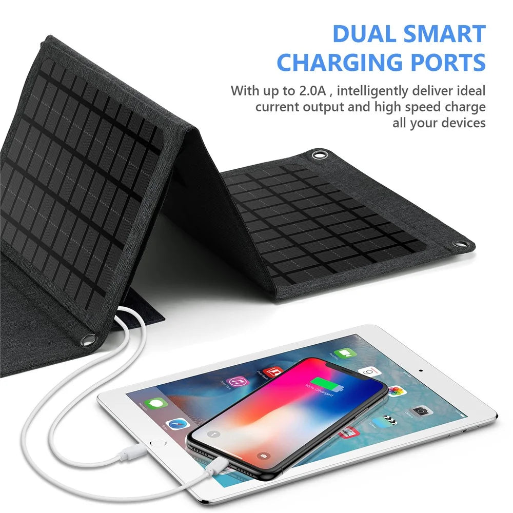 30W Foldable Solar Panel Dual USB 5-Folding Solar Panel Charger for Mobile Phone Camping Hiking - 4