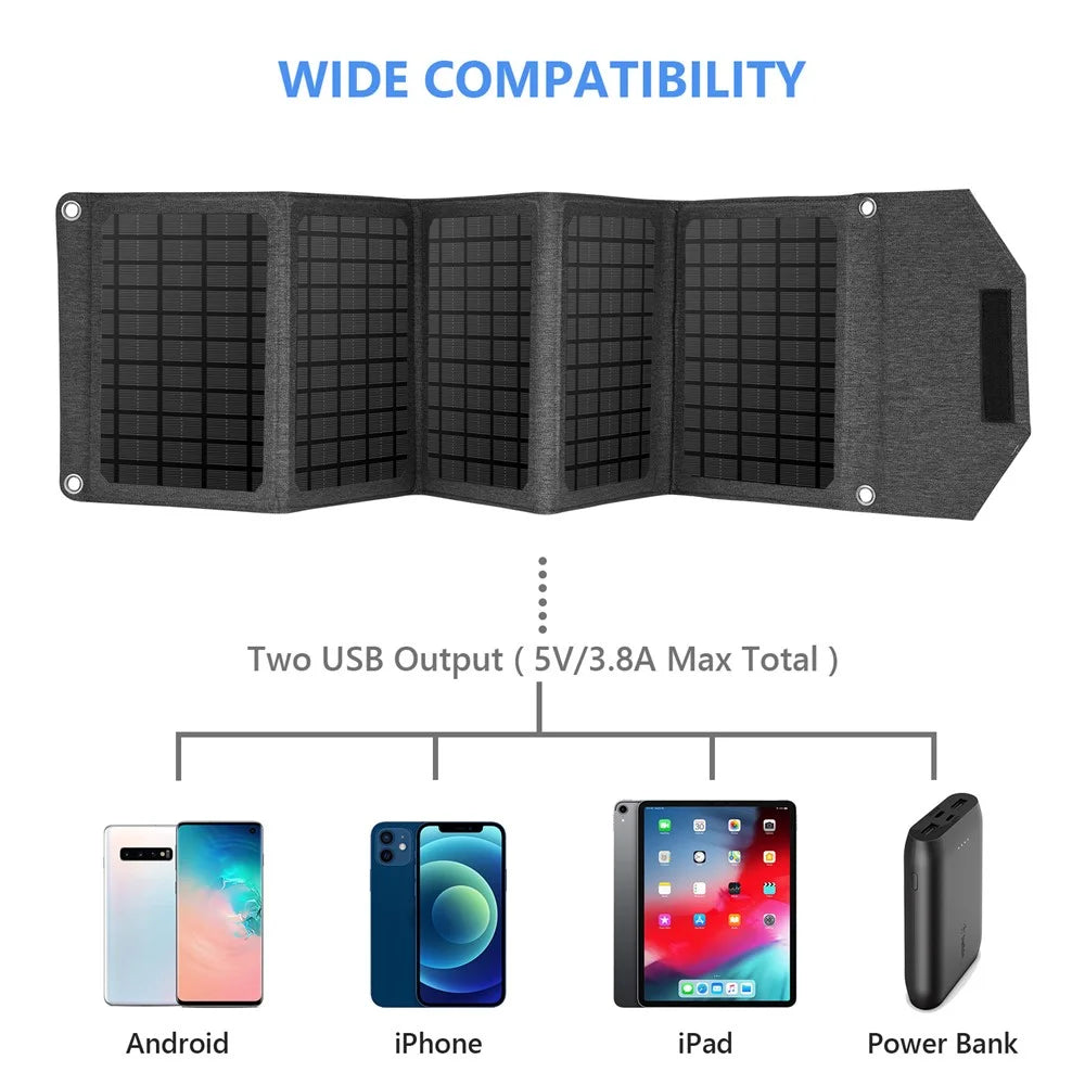 30W Foldable Solar Panel Dual USB 5-Folding Solar Panel Charger for Mobile Phone Camping Hiking - 6