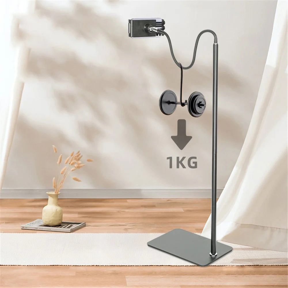 175cm Tablet Floor Stand Cell Phone Holder with Flexible Gooseneck Stable Base 360 Degree Rotating Mobile Phone Lazy Bracket Compatible with iPhone iPad for Live Streaming - 4