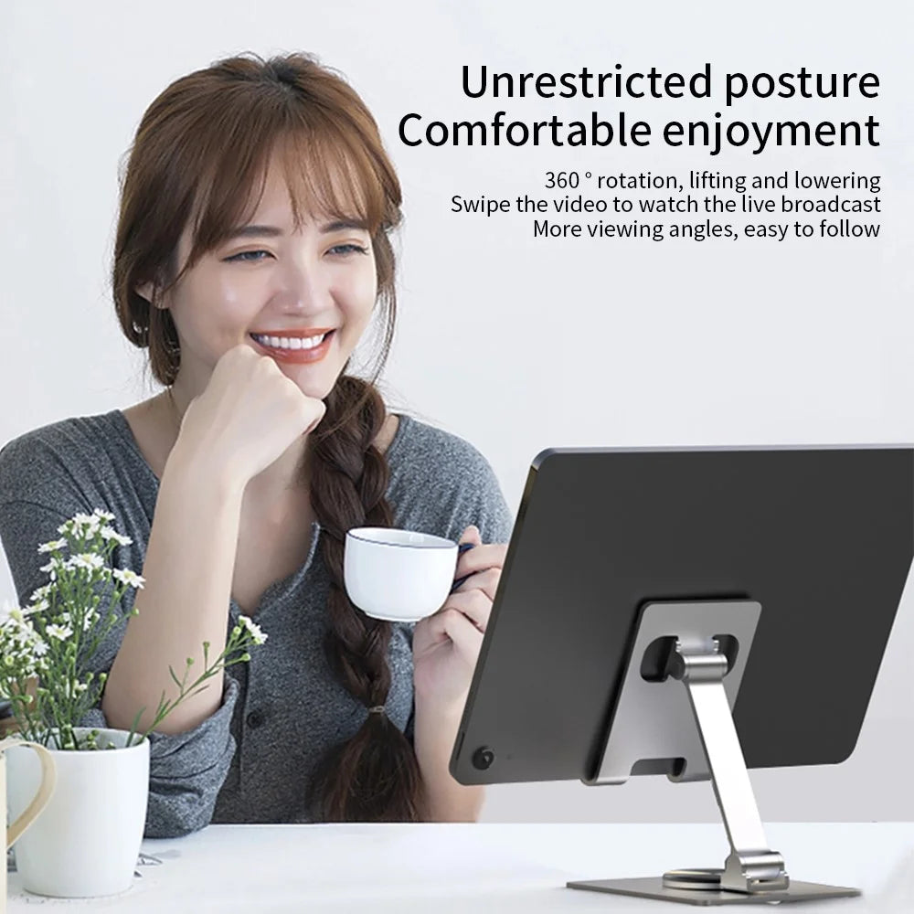 YY-022 Desktop Phone Tablet Holder Stand 360-Degree Rotatable Aluminum Alloy Bracket - Black - 5