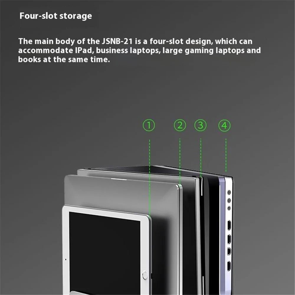 JIUSHARK SNB-21 Vertical Laptop Stand Holder 4-Slot Space-Saving Desk Organizer - Silver - 4
