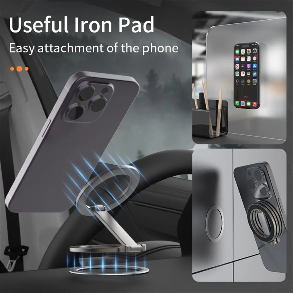 Alloy Folding Phone Holder Magnetic Car Desktop Phone Bracket With Iron Pad - Silver - 3