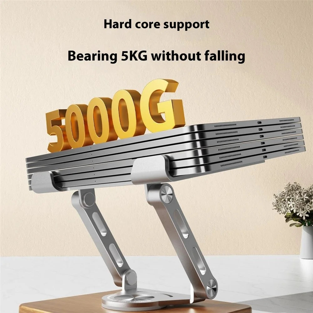 J27 Adjustable Tablets Laptops Cooling Stand Riser Wooden Base Metal Rotating Foldable Desktop Bracket - Silver - 5