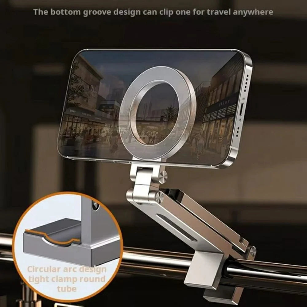 E01S Foldable Magnetic Phone Holder 360 Degree Rotation Clip On Travel Desktop Stand with Tripod - Grey - 6