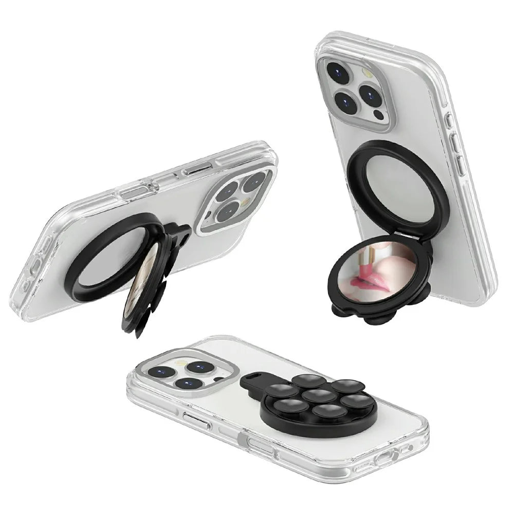 Silicone Suction Cup Mirror Stand Compatible wth MagSafe Magnetic Mount with Built-in Mirror - Black - 2