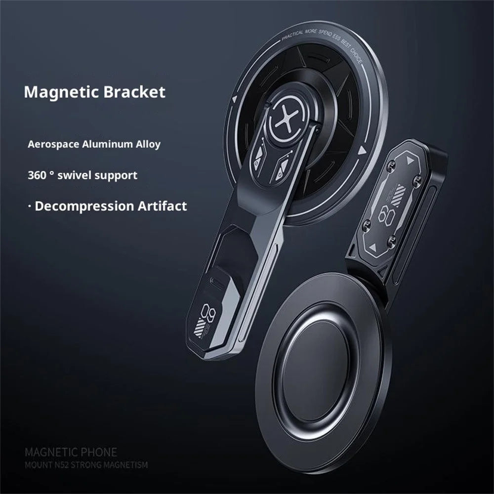 T9 Magnetic Phone Stand 360 Degree Rotation Folding Desktop Holder Double Sided Adhesive Ring Grip - Grey - 2