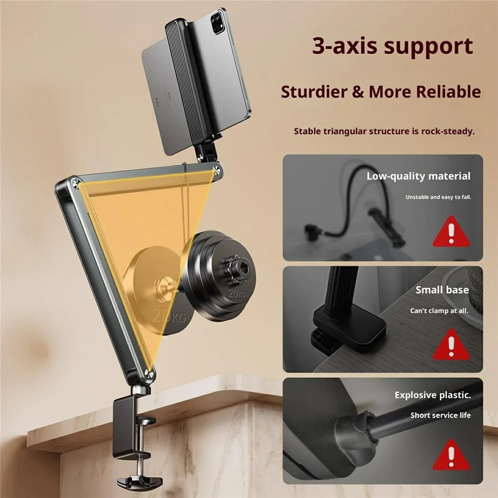P86 Foldable Tablet Holder Aluminum Alloy 360 Degree Rotation Suspension Arm Mount Tablet Stand for Bed / Desk - 3