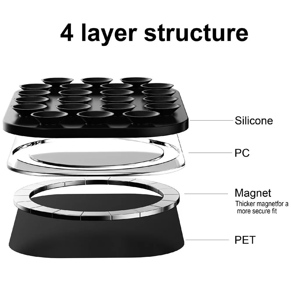 Magnetic Phone Stand Silicone Removable Suction Cup Phone Back Holder - Black - 2