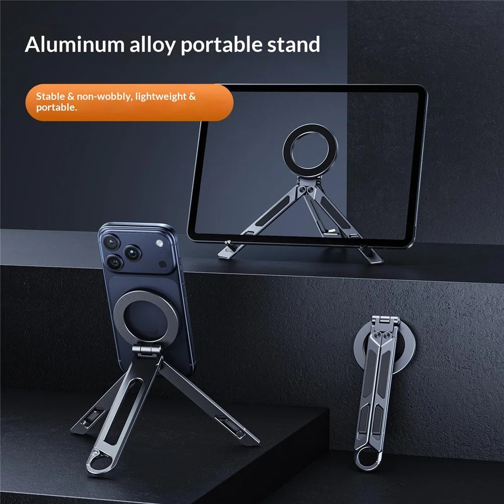 E12 Aluminum Alloy Portable Stand Magnetic Phone Holder Foldable Tablet Stand for Travel  /  Office  /  Self-Portrait - Grey - 2