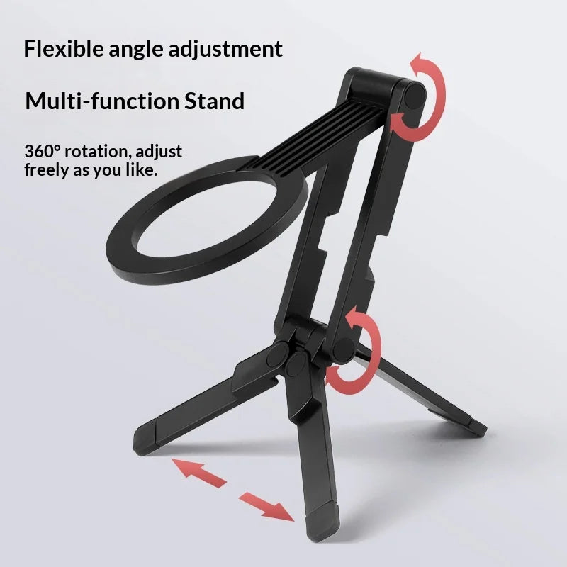 8mm Ultra Thin Magnetic Phone Stand Foldable Tripod Adjustable Angle Desktop Cellphone Holder - Black - 3