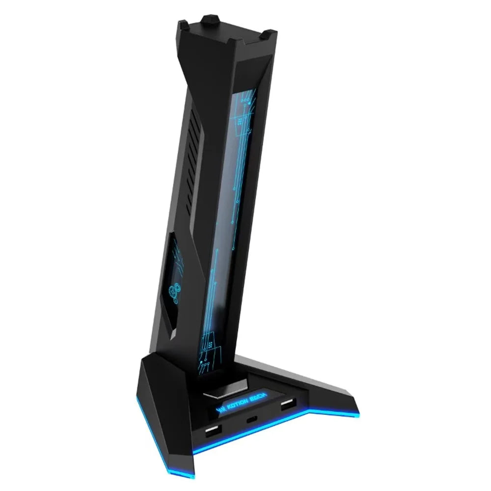 H74 RGB Gaming Headphone Stand 4 Port USB Hub Type-C Desk Organizer with LED Light Gaming Headset Display Stand - Black - 3