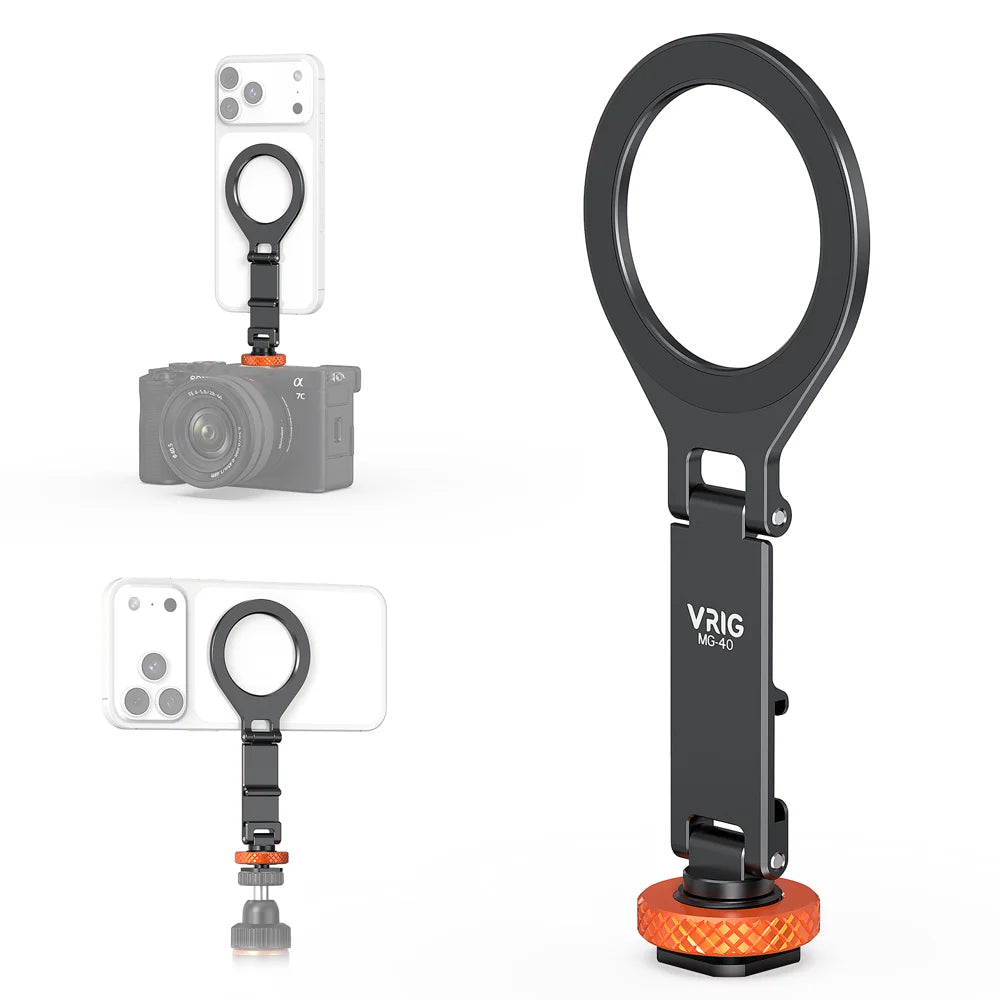 VRIG MG-40 Action Camera Mount Magnetic Phone Stand Foldable Cellphone Holder with Cold Shoe Mount 1 / 4 Screw Hole - A0301-MG / 40 - 1