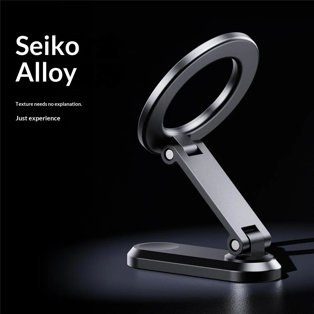 Z20 Dual-sided Magnetic Phone Stand Foldable Aluminum Desktop Holder 360 Degree Rotation Adjustable Mount for iPhone 17  /  16  /  15  /  14  /  Galaxy - Grey - 3