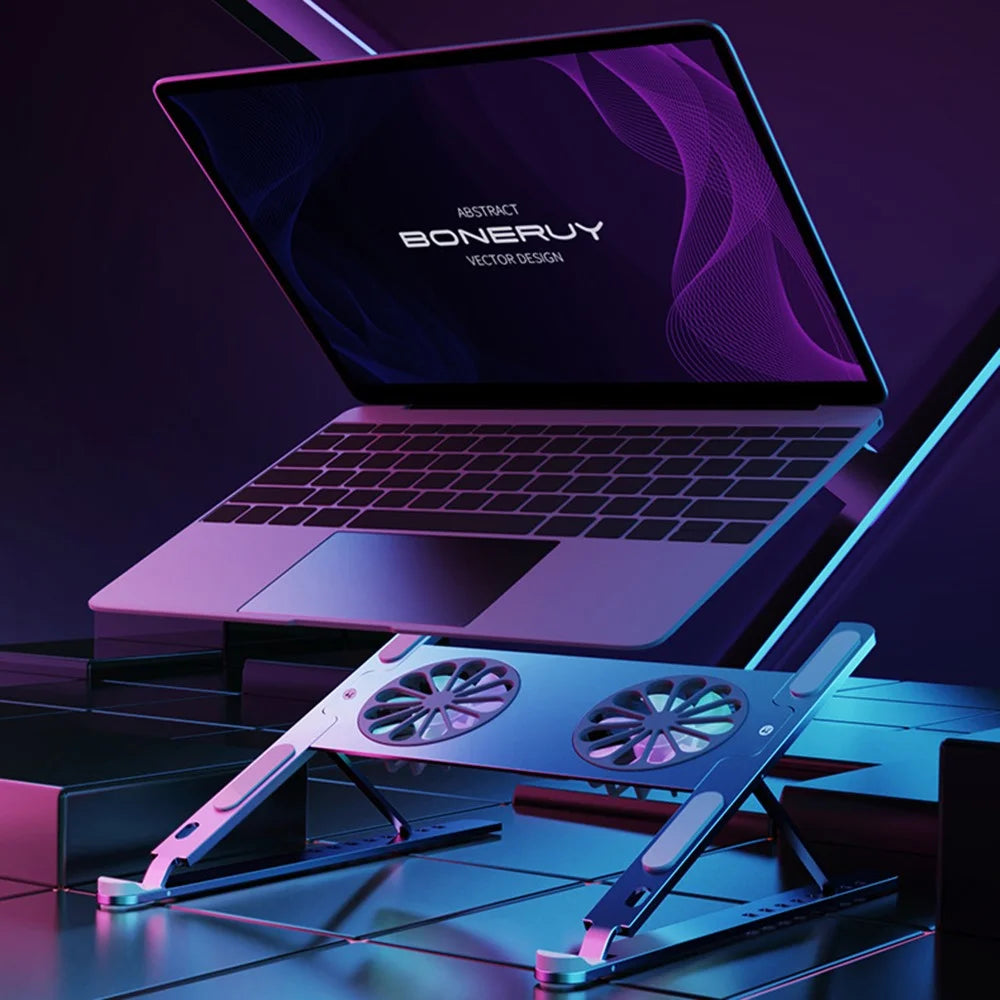 BONERUY P11F Foldable Laptop Cooling Fan Radiator Stand Adjustable Angle Heat Dissipation Notebook Cooler - Large Fan / Grey - 2