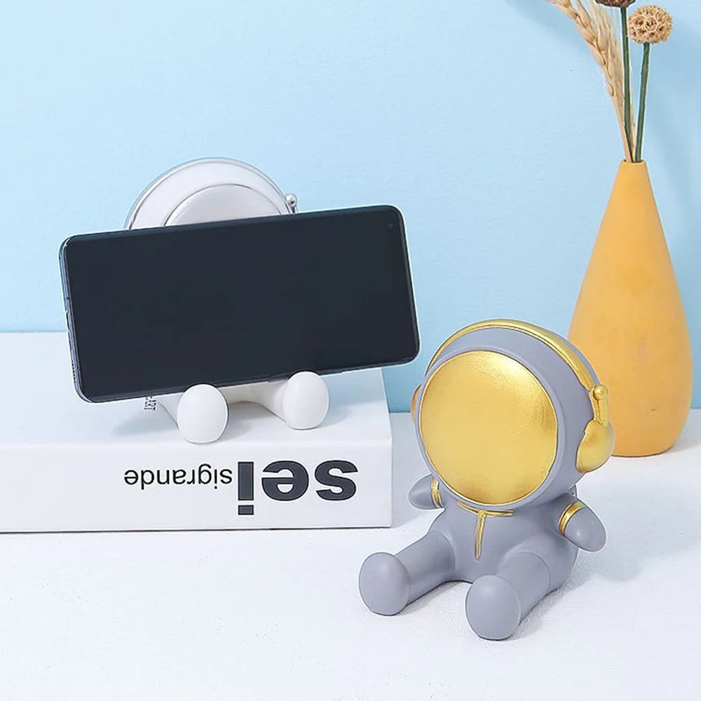 Creative Cartoon Astronaut Mobile Phone Holder Desktop Cellphone Bracket Stand Home Decor - Grey - 6