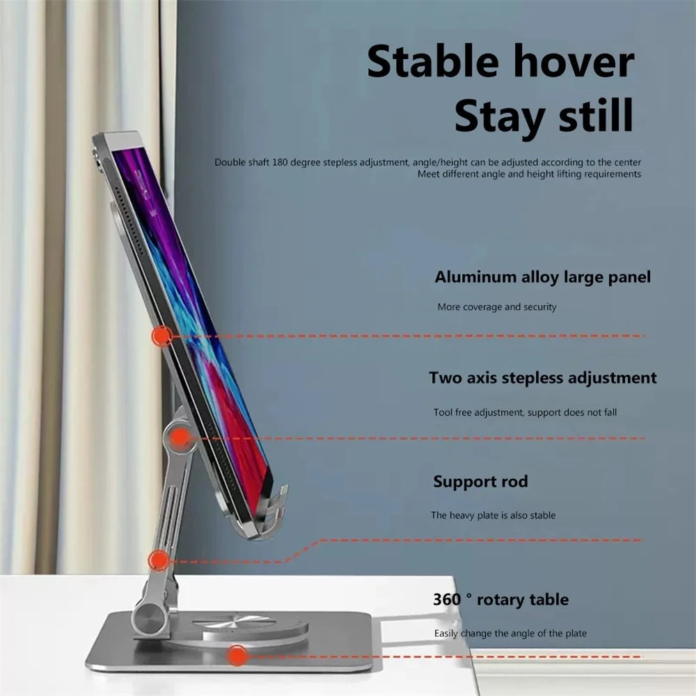 P2027 Folding Lazy Bracket 360 Degree Rotation Aluminum Alloy Tablet Holder Stand - Silver - 3