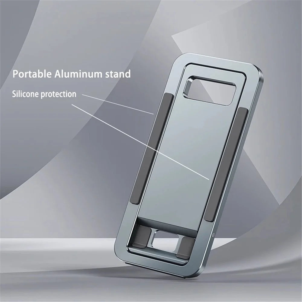BONERUY T6 Cell Phone Stand Foldable Aluminum Adjustable Phone Tablet Holder Cradle Dock for Desk Travel - Dark Grey - 3