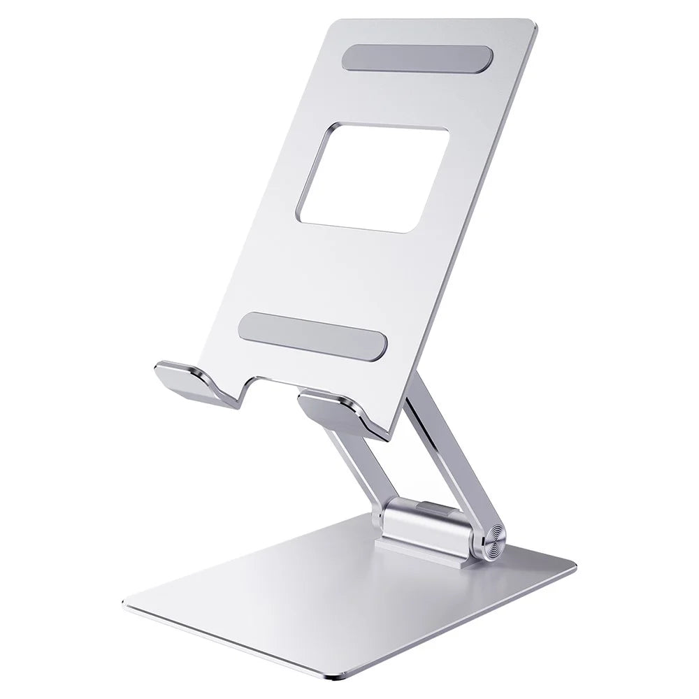 R-JUST SJ33 Foldable Cell Phone Stand Universal 9.7'' Aluminum Alloy Mobile Phone Holder Cradle Dock - Silver - 1