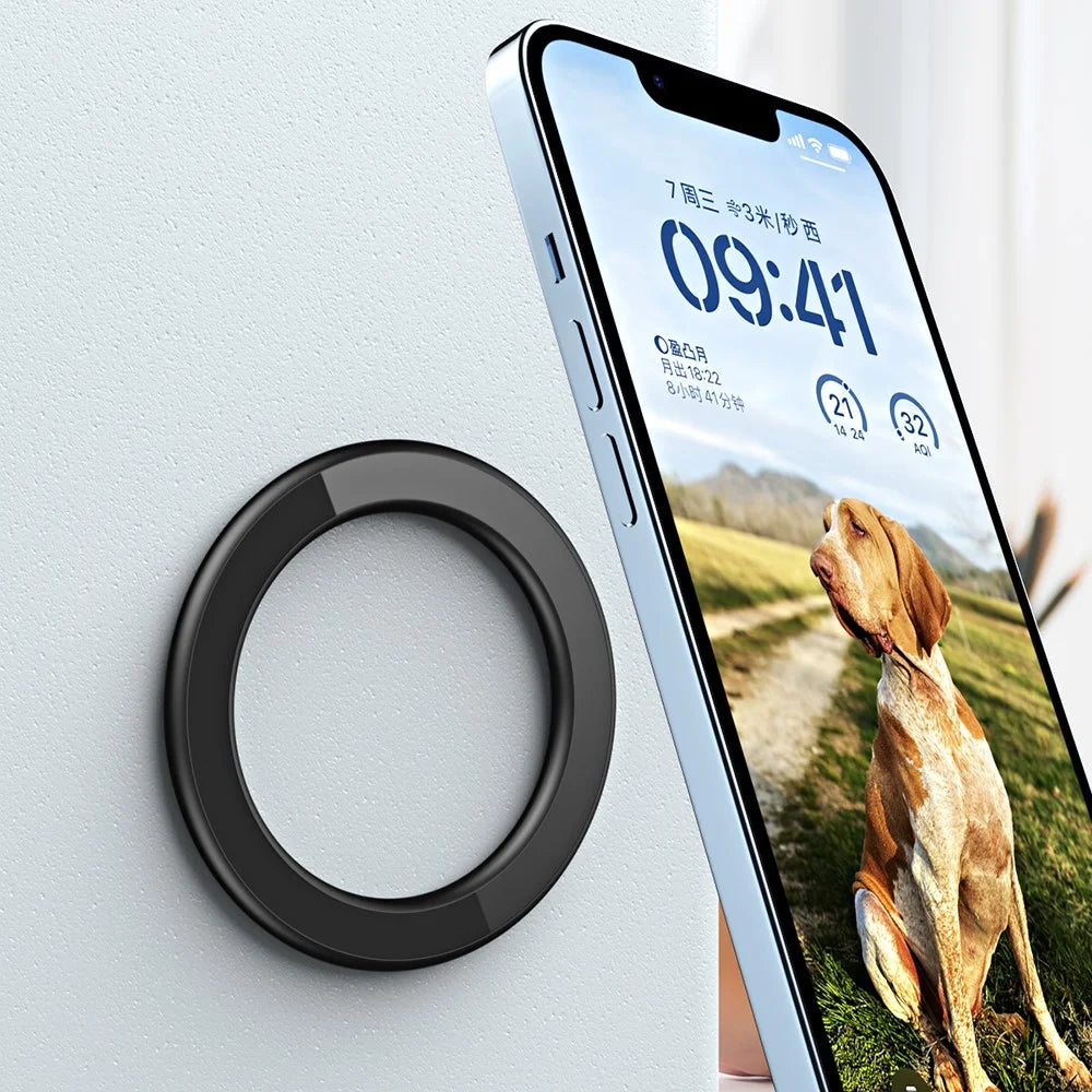Magnetic Ring Sticker Zinc Alloy Wall Mount Magnet Phone Holder Stand Compatible with Magsafe - Black - 2