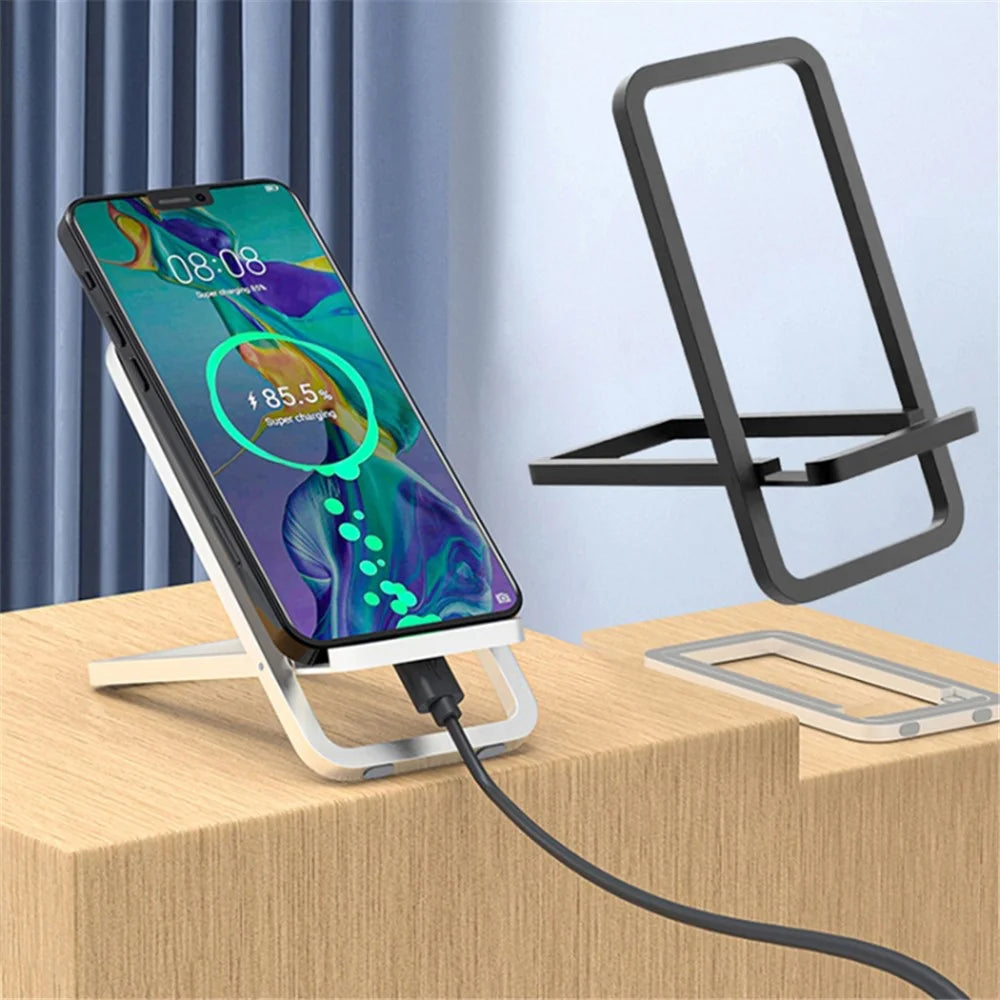 Cell Phone Stand Foldable Aluminum Alloy Adjustable Holder Phone Holder for Desk - Silver - 2