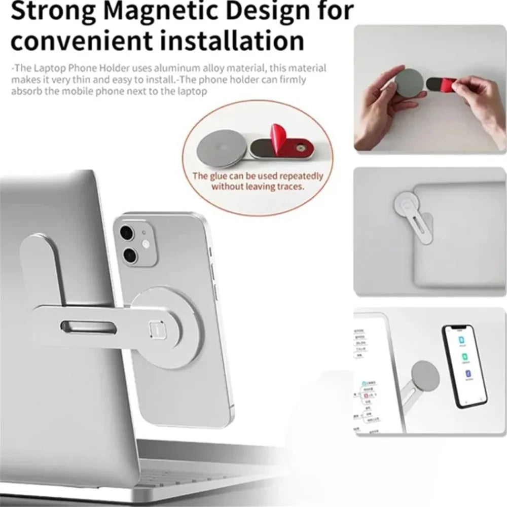 Magnetic Laptop Phone Holder Aluminum Alloy Portable Computer Expansion Bracket - Silver - 3