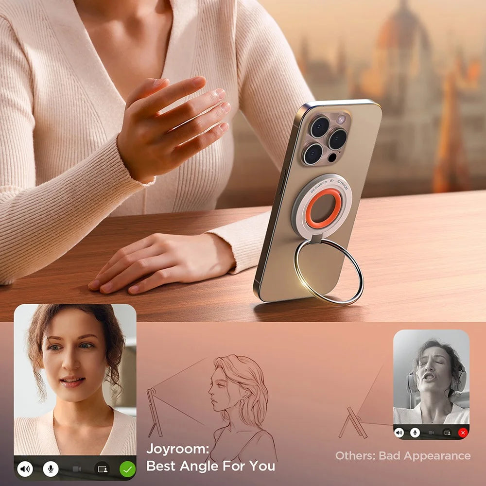 JOYROOM JR-ZS383 Magnetic Kickstand Compatible with Magsafe Grip Phone Holder Finger Ring Stand - White Orange - 4