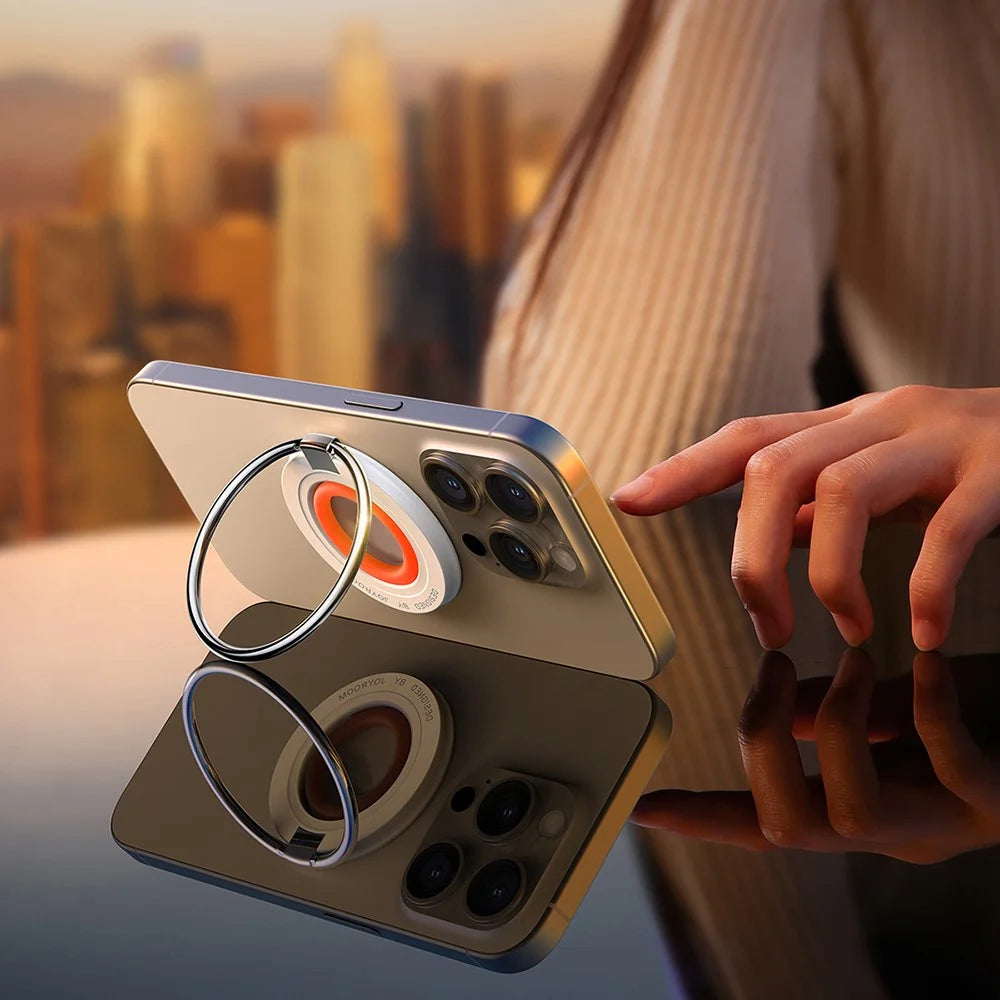 JOYROOM JR-ZS383 Magnetic Kickstand Compatible with Magsafe Grip Phone Holder Finger Ring Stand - White Orange - 5