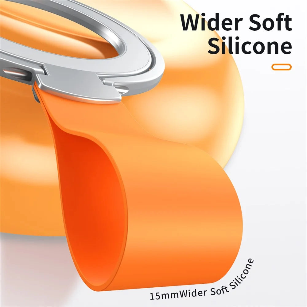 Magnetic Phone Grip Dual Ring Holder Phone Kickstand Foldable Stand with Strap - Silver+Orange - 4