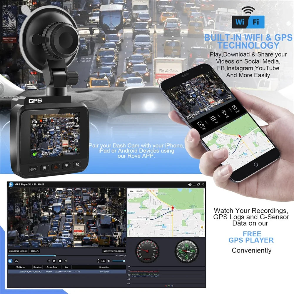 V53 4K UHD 2160P Car Parking Camera WiFi GPS Car Dashboard Camera Recorder 170-degree Wide Vision G-Sensor Design for AZDOME GS63H - 3