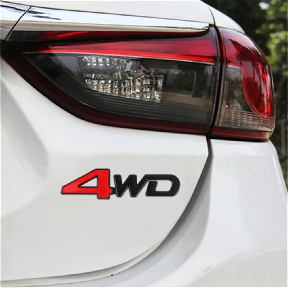 Aluminum Alloy Car Badge Sticker 4WD Letter Decal Universal Car Exterior Sticker - Black+Red - 2