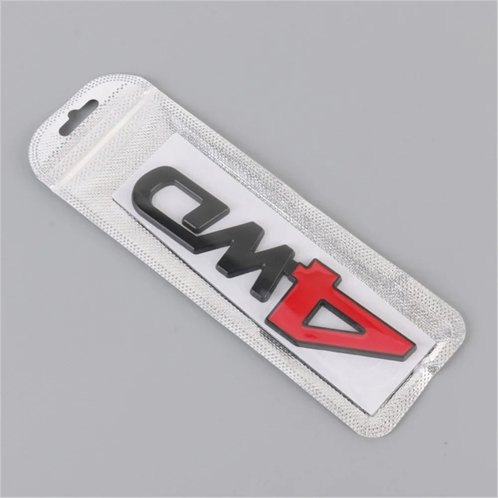 Aluminum Alloy Car Badge Sticker 4WD Letter Decal Universal Car Exterior Sticker - Black+Red - 5