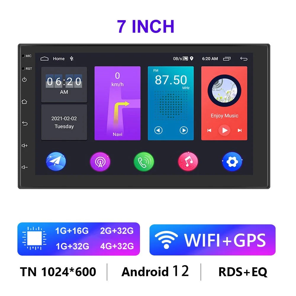 R-730E Android 12 Car GPS Navigation Player 2G+32GB 7 inch IPS 1080P Touch Screen Car Stereo - 2