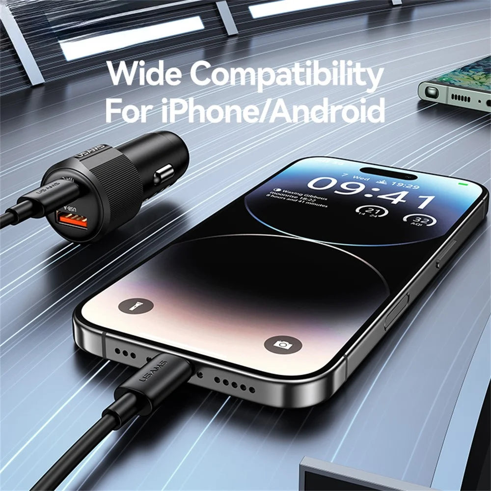USAMS CC283 Car Charger 60W Dual Port USB-A + Type-C Fast Charging Cigarette Lighter Adapter - 4