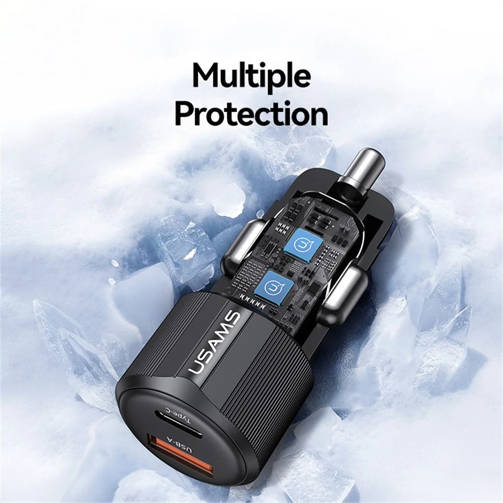 USAMS CC283 Car Charger 60W Dual Port USB-A + Type-C Fast Charging Cigarette Lighter Adapter - 6