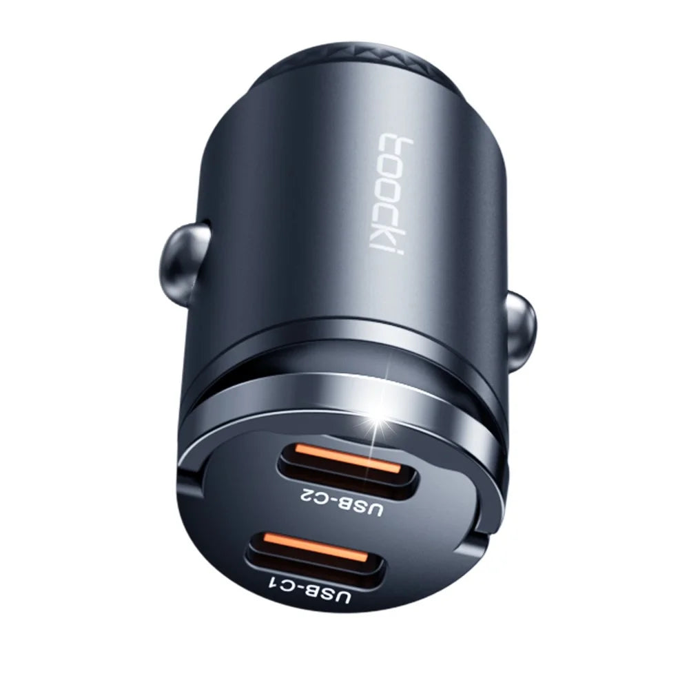 TOOCKI TQ-CC34B Car Charger Dual USB-C 45W Fast Charging Adapter with Pull Ring - 2
