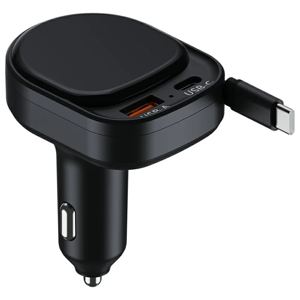 K8 USB-A + USB-C Dual Port Car Charger PD 20W + QC 18W Fast Charger with Retractable Type C Cable - Black - 1