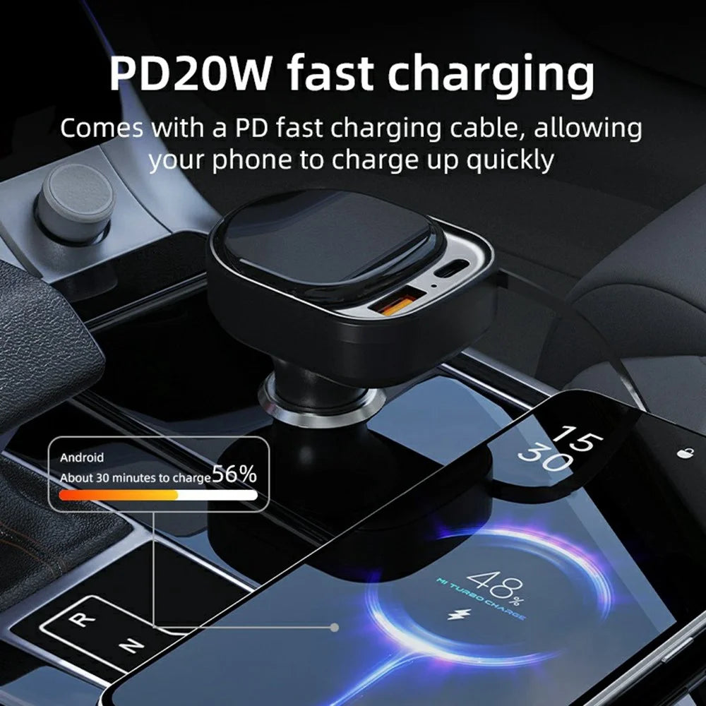 K8 USB-A + USB-C Dual Port Car Charger PD 20W + QC 18W Fast Charger with Retractable Type C Cable - Black - 3