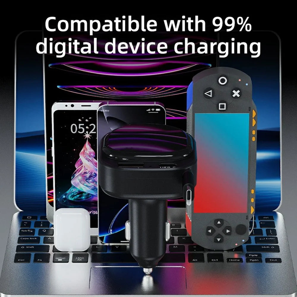 K8 USB-A + USB-C Dual Port Car Charger PD 20W + QC 18W Fast Charger with Retractable Type C Cable - Black - 6