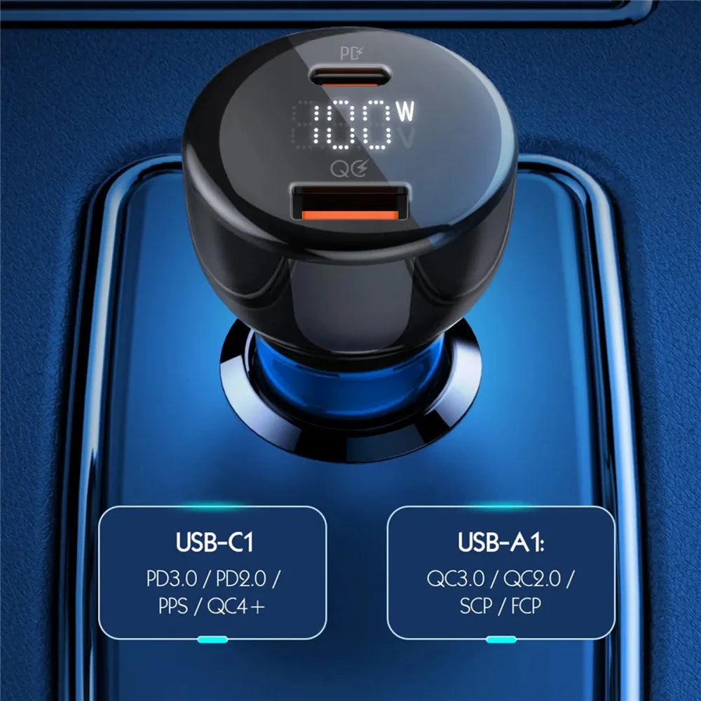 LDNIO C101 100W Car Charger LED Display Dual Port USB-A Type-C PD QC3.0 Fast Charging Car Adapter - Black - 4