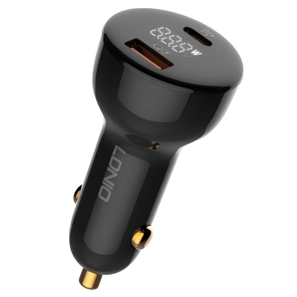 LDNIO C102 160W Car Charger 3-Port PD 100W QC 30W Fast Charging Car Adapter for Laptop Phone - Black - 1