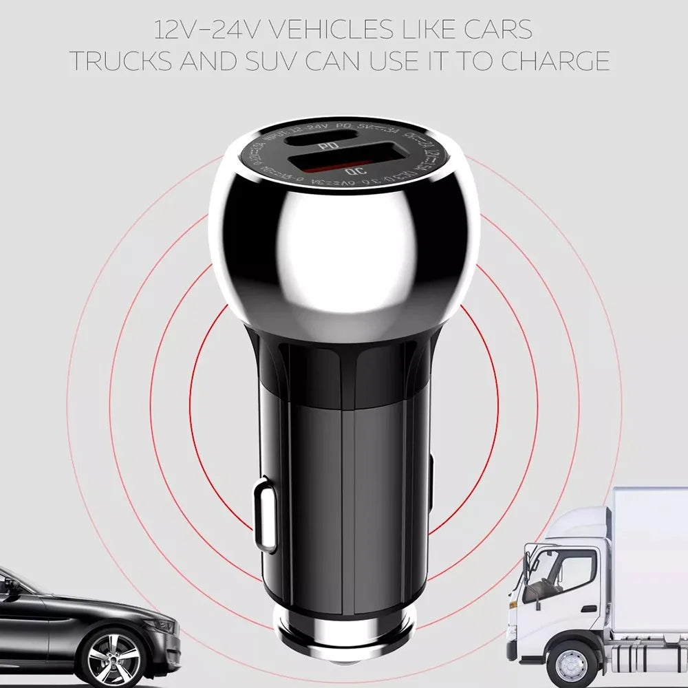 LDNIO C1 36W Car Charger Metal Dual Port PD 20W + QC3.0 18W Fast Charging Car Adapter for iPhone Android - Black - 5