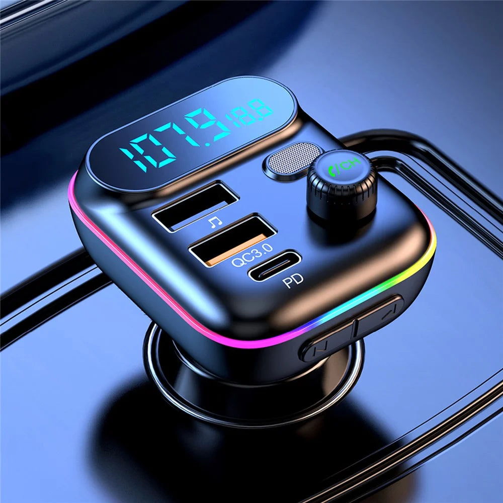 T70 Bluetooth-compatible 5.0 FM Transmitter USB PD 18W QC3.0 Fast Charging Adapter Music Player with Hands-free Calling for Car - 2