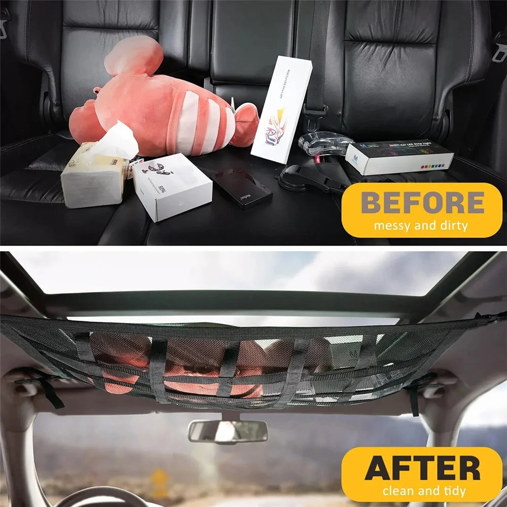 70x50cm Double-Layer Car Roof Storage Net Pocket Vehicle Interior Roof Storage Mesh Organizer - 5