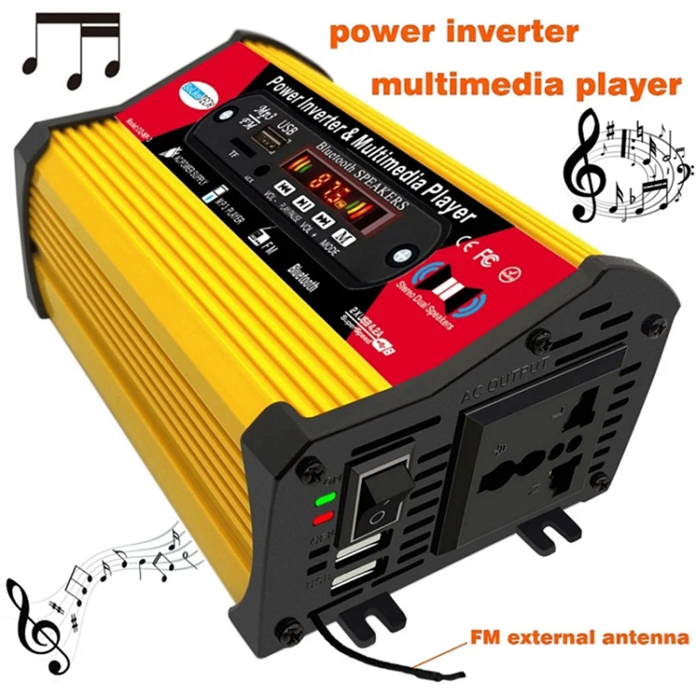 SOLIKETECH 300W Car Power Inverter with Bluetooth / MP3 / FM Multimedia Player 12V-220V Inverter Converter - Yellow Shell - 2